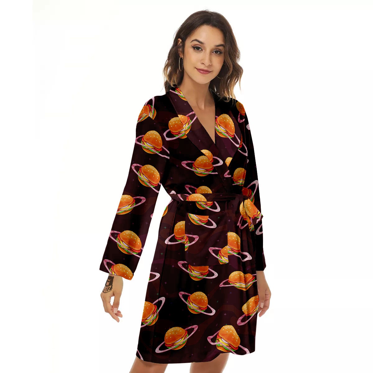 Hamburger Planet Print Pattern Women's Robe-grizzshop