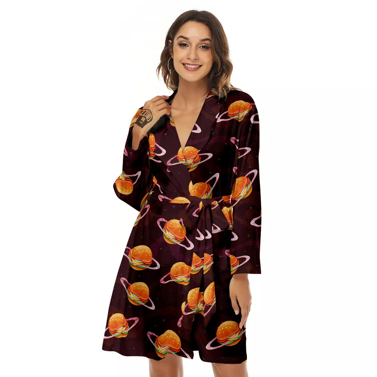 Hamburger Planet Print Pattern Women's Robe-grizzshop