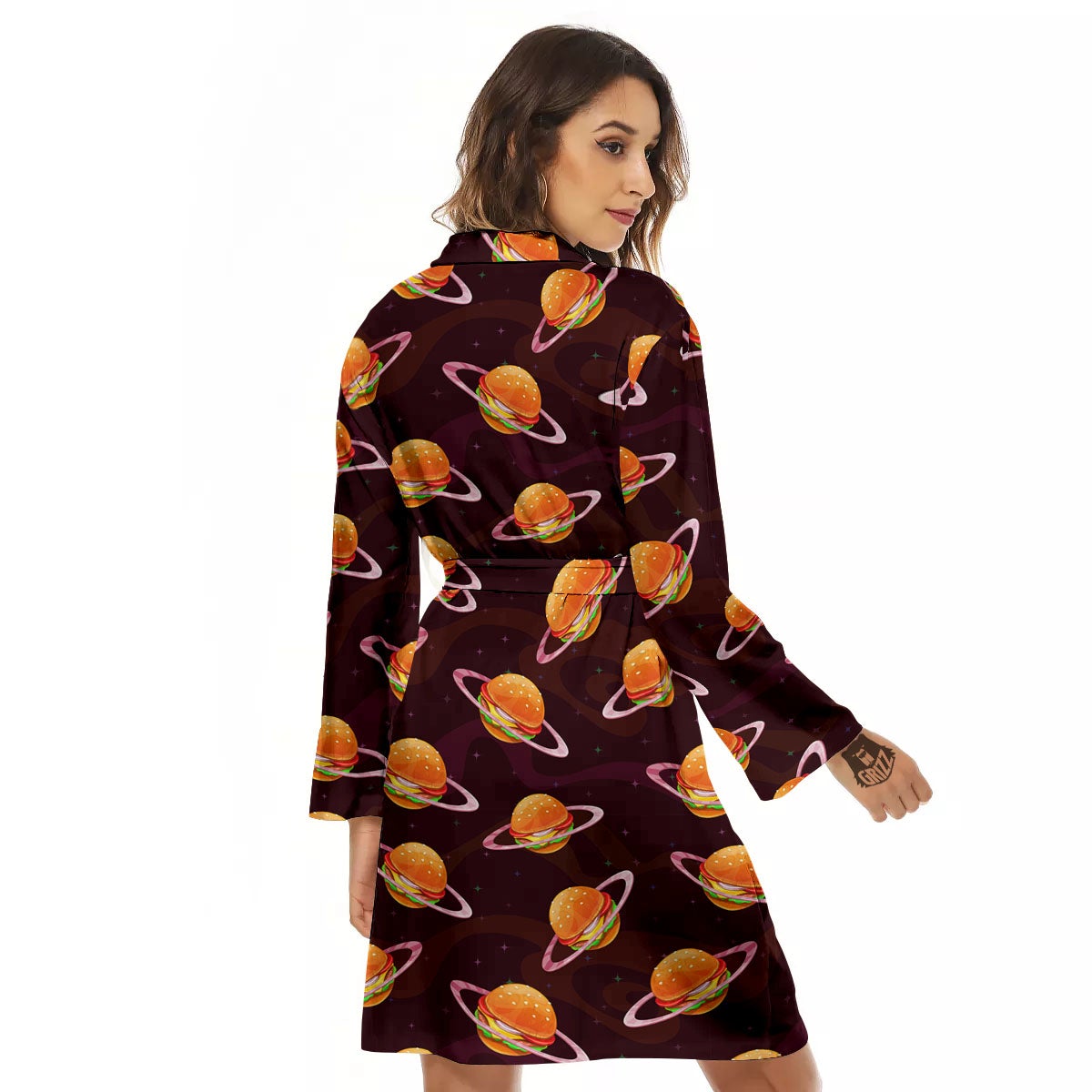 Hamburger Planet Print Pattern Women's Robe-grizzshop
