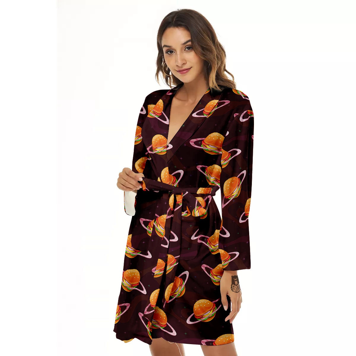 Hamburger Planet Print Pattern Women's Robe-grizzshop