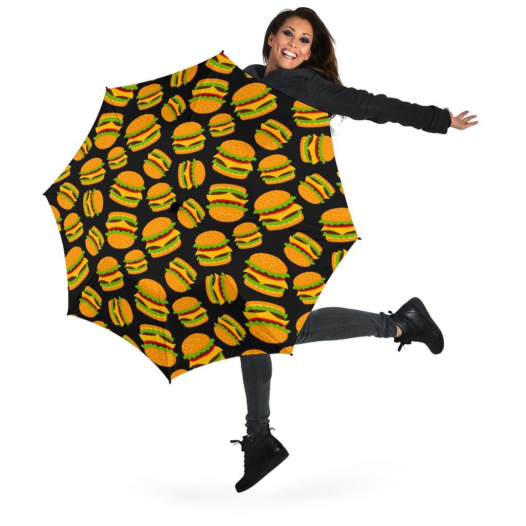 Hamburger Print Pattern Automatic Foldable Umbrella-grizzshop