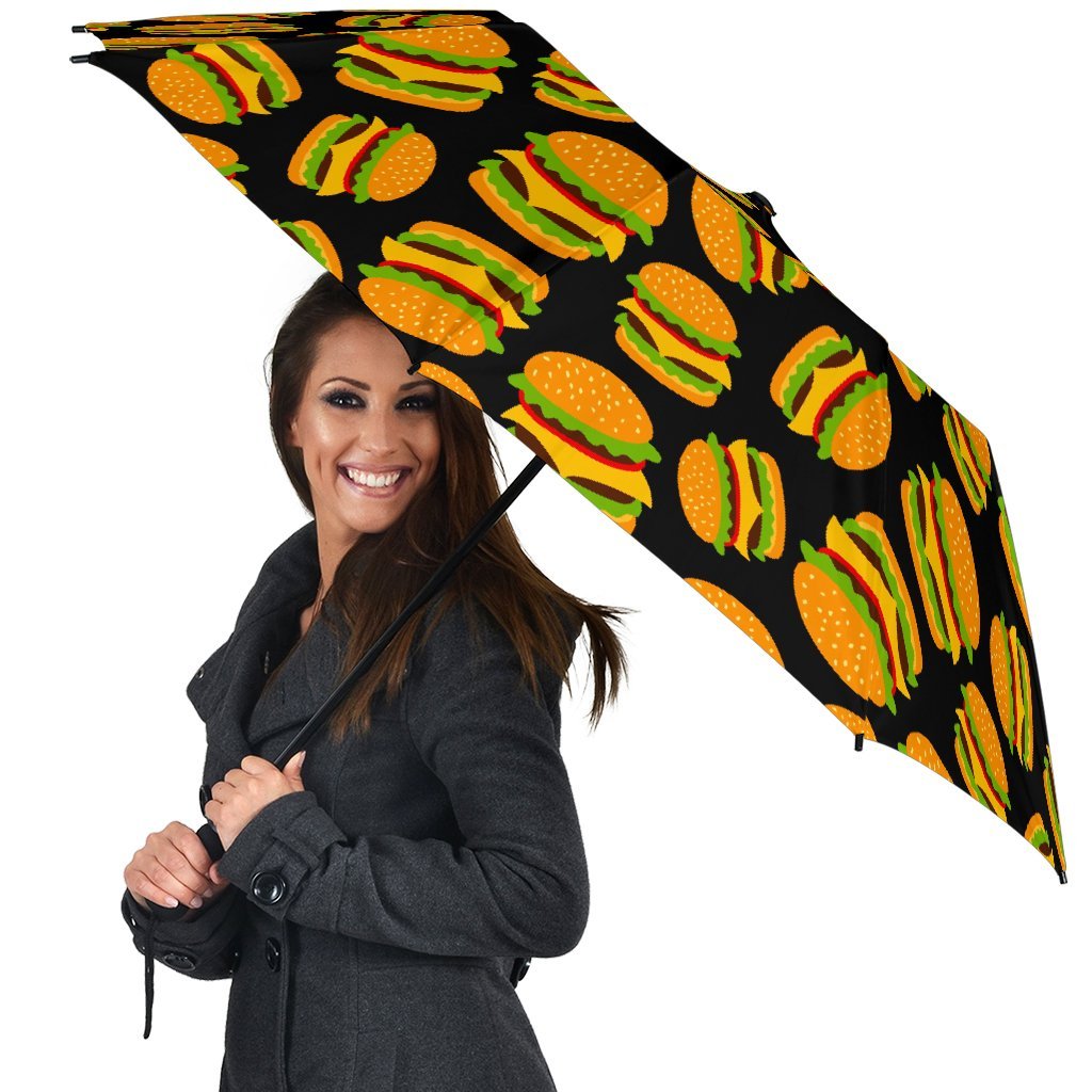 Hamburger Print Pattern Automatic Foldable Umbrella-grizzshop