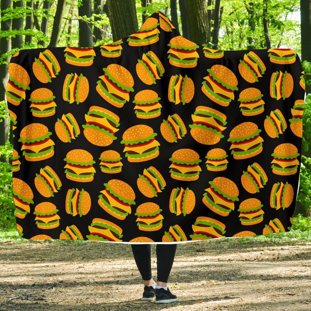 Hamburger Print Pattern Hooded Blanket-grizzshop