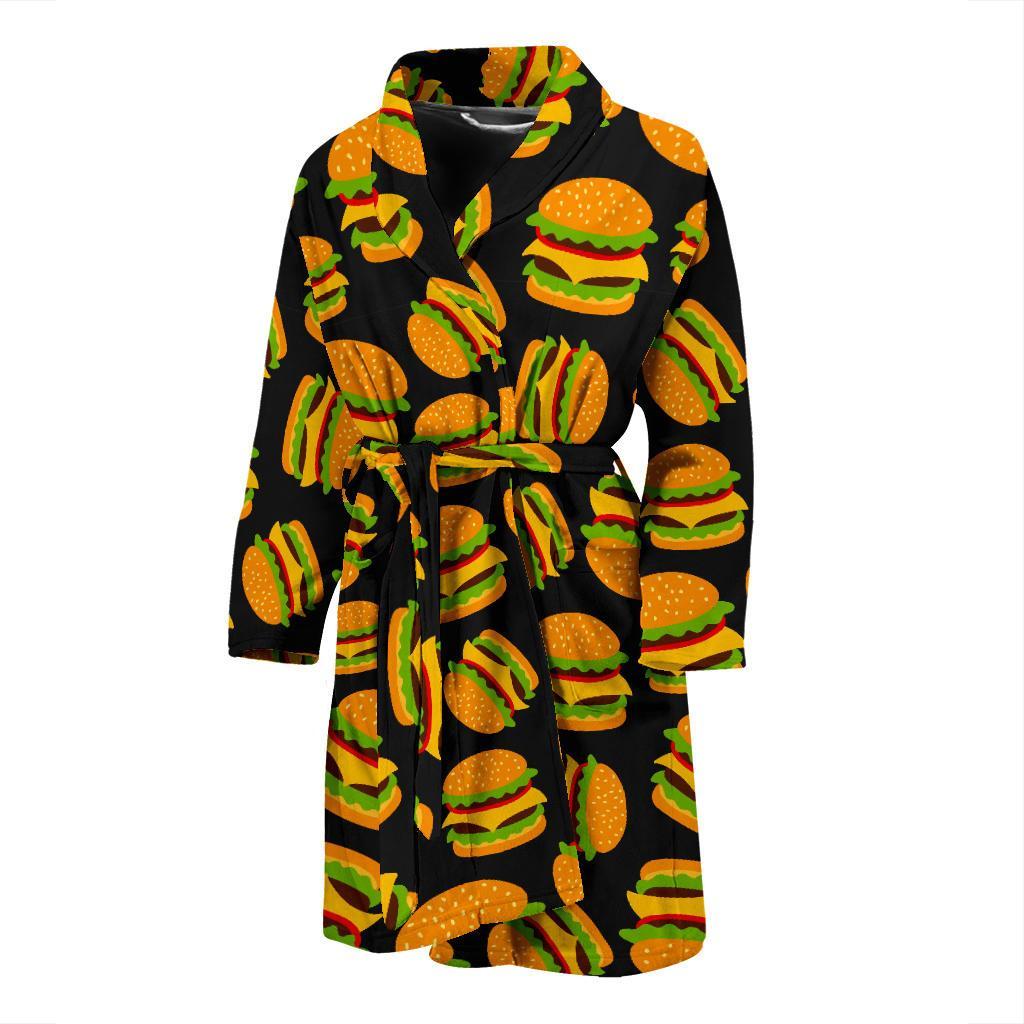 Hamburger Print Pattern Men Long Robe-grizzshop