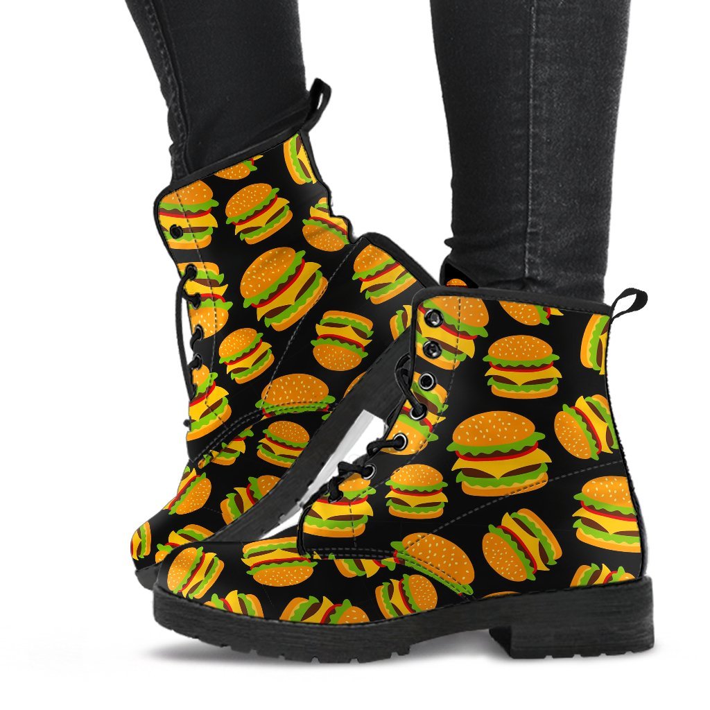 Hamburger Print Pattern Men Women Leather Boots-grizzshop