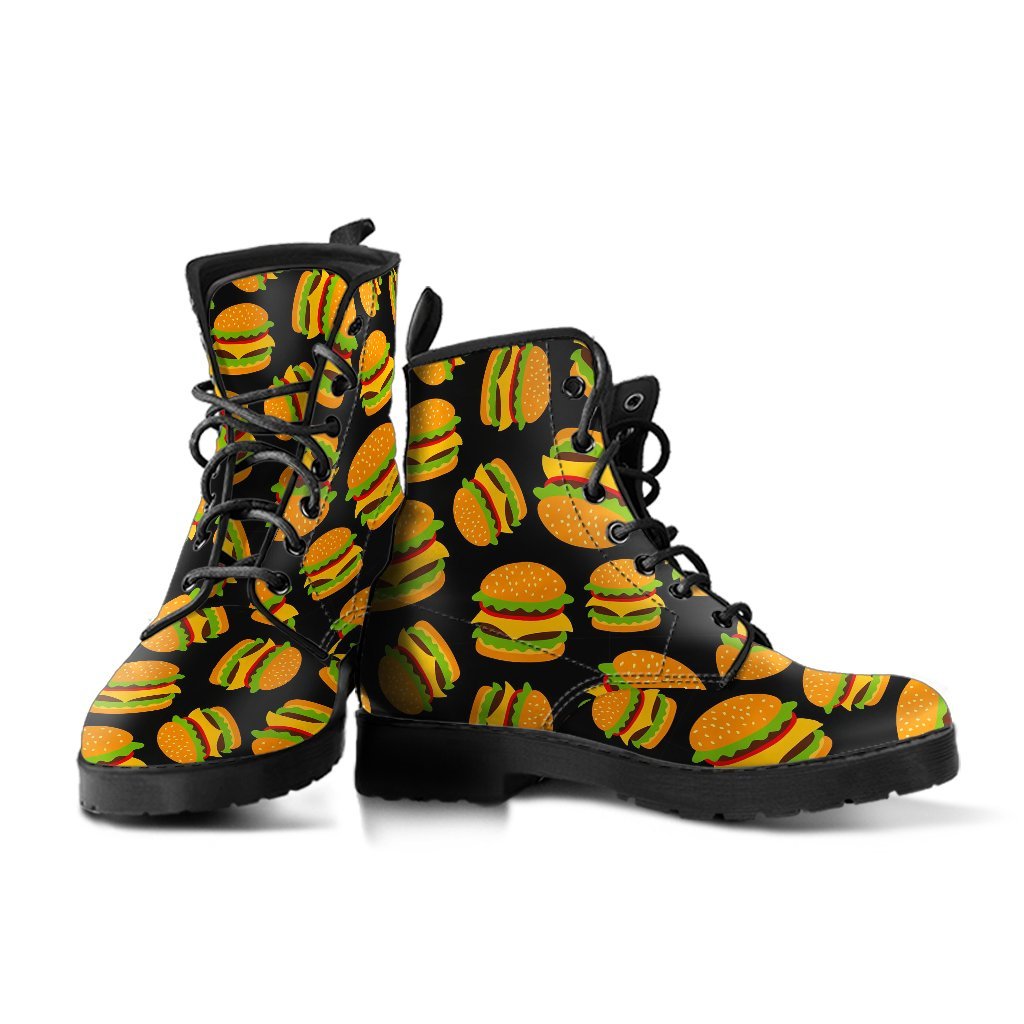 Hamburger Print Pattern Men Women Leather Boots-grizzshop