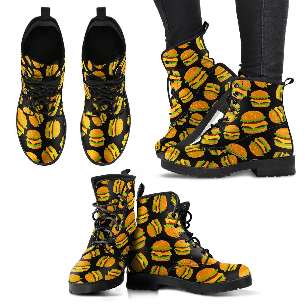 Hamburger Print Pattern Men Women Leather Boots-grizzshop