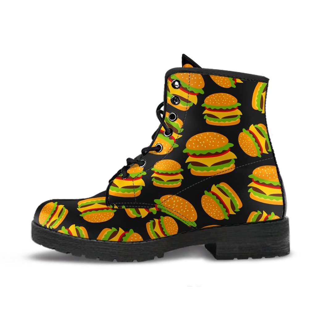 Hamburger Print Pattern Men Women Leather Boots-grizzshop