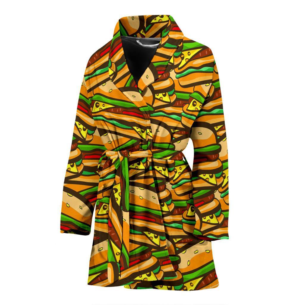 Hamburger Print Pattern Women Long Robe-grizzshop