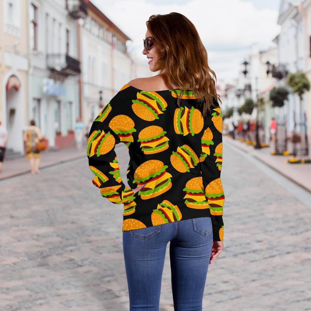 Hamburger Print Pattern Women Off Shoulder Sweatshirt-grizzshop