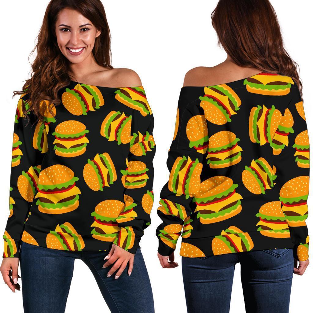 Hamburger Print Pattern Women Off Shoulder Sweatshirt-grizzshop