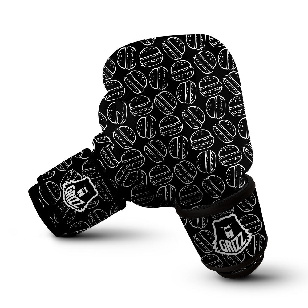 Hamburger White And Black Print Boxing Gloves-grizzshop