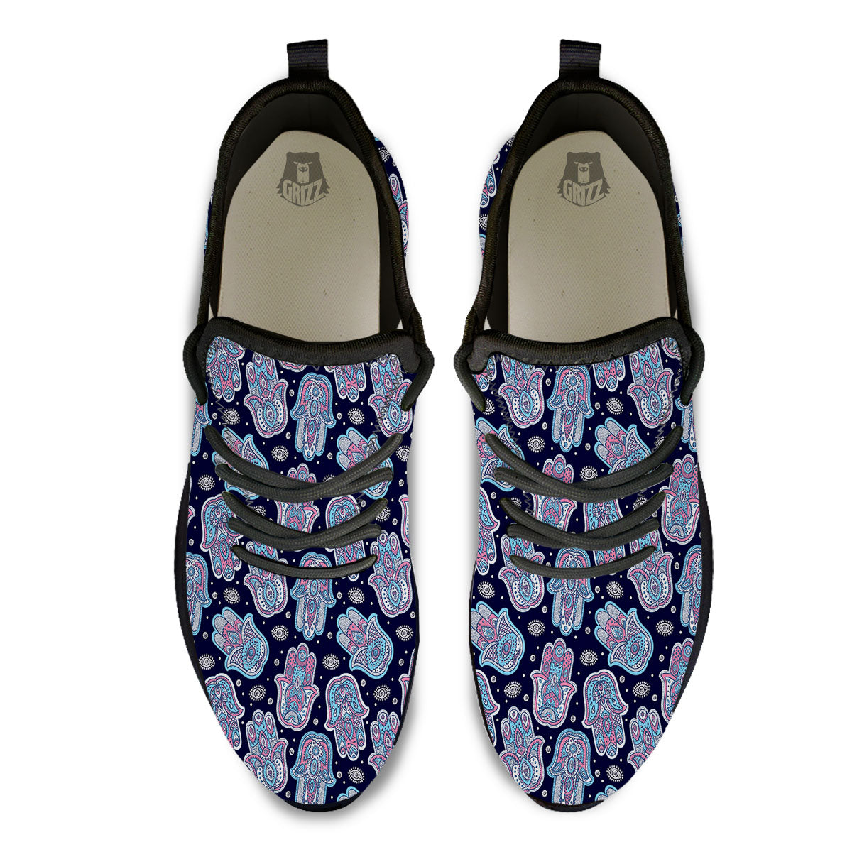 Hamsa Boho Print Pattern Black Athletic Shoes-grizzshop