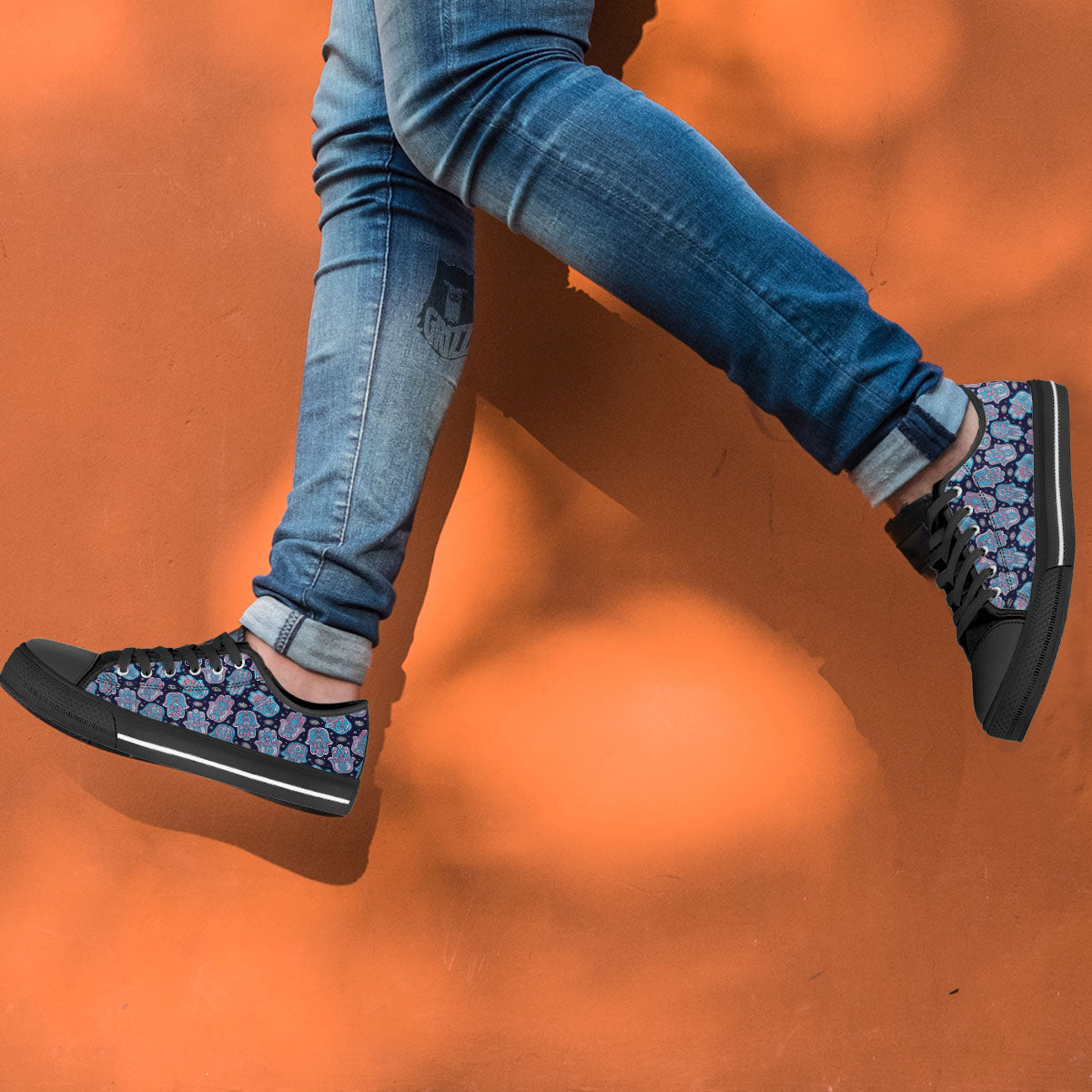 Hamsa Boho Print Pattern Black Low Top Shoes-grizzshop