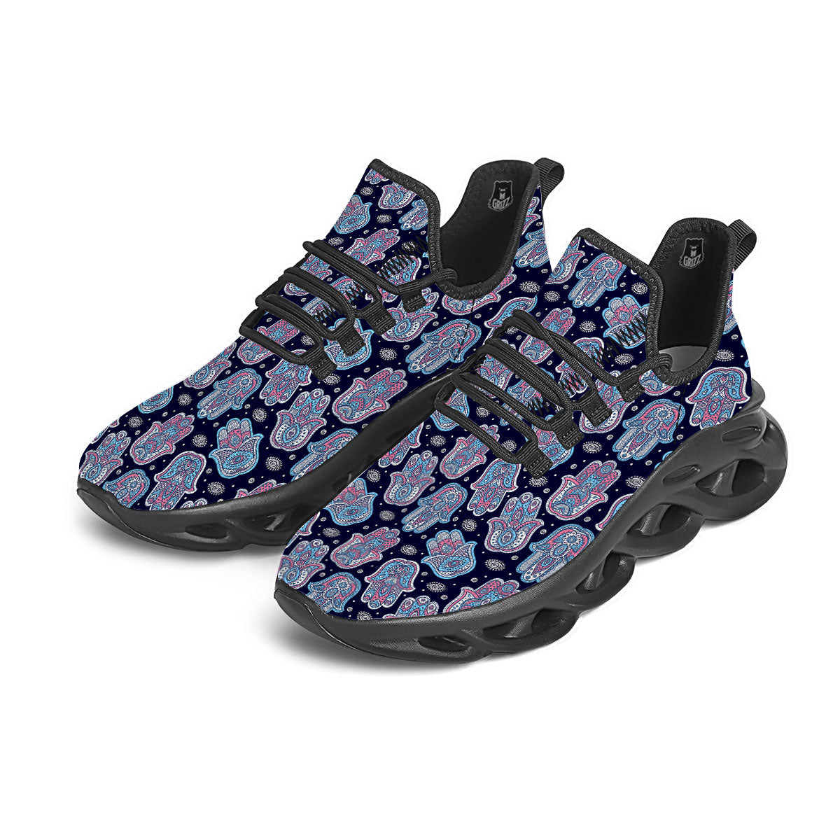Hamsa Boho Print Pattern Black Running Shoes-grizzshop