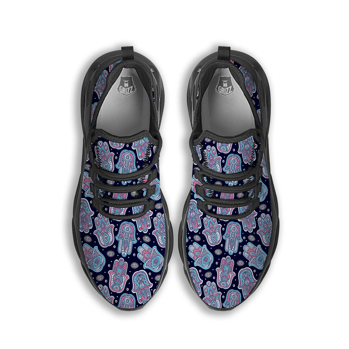 Hamsa Boho Print Pattern Black Running Shoes-grizzshop