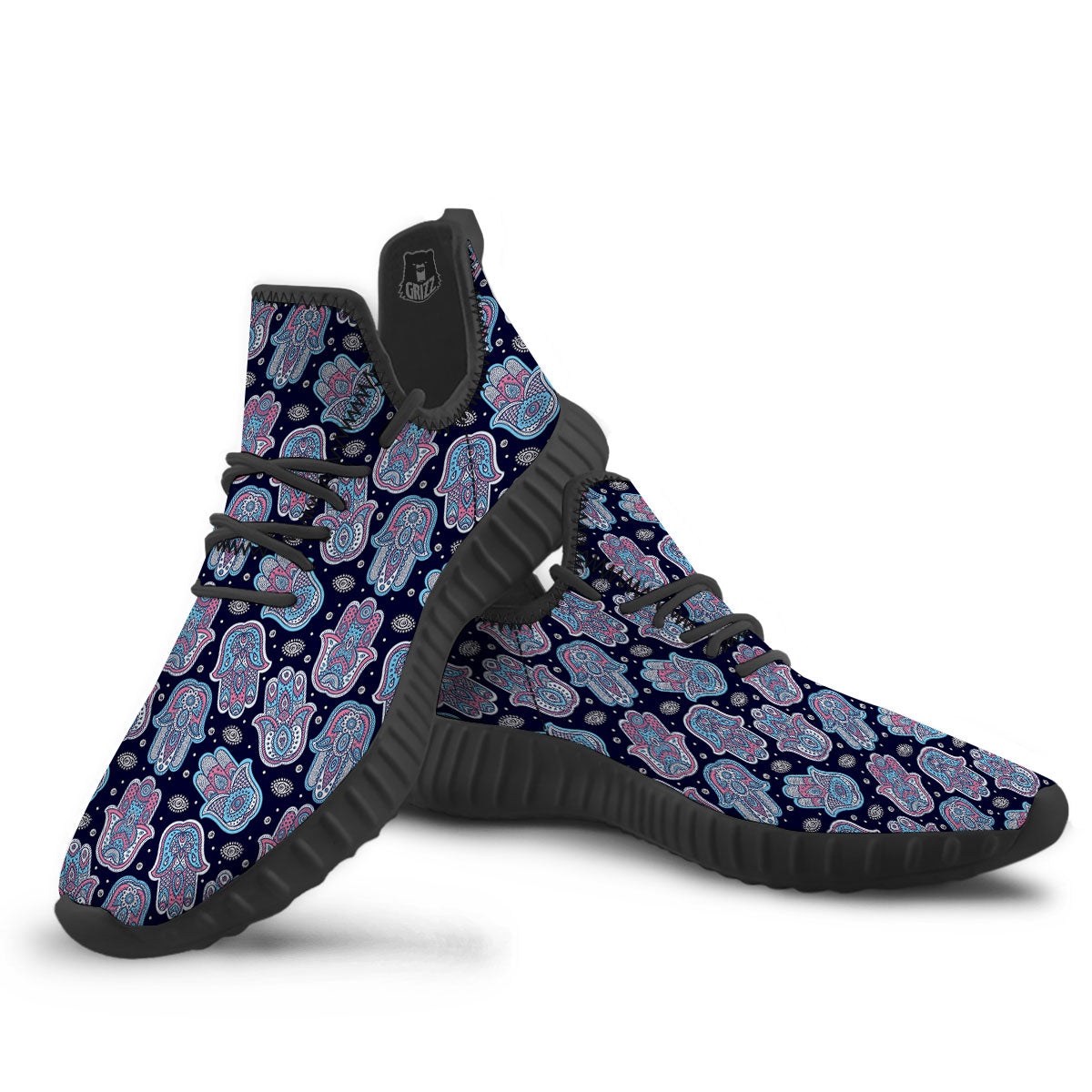 Hamsa Boho Print Pattern Black Walking Shoes-grizzshop