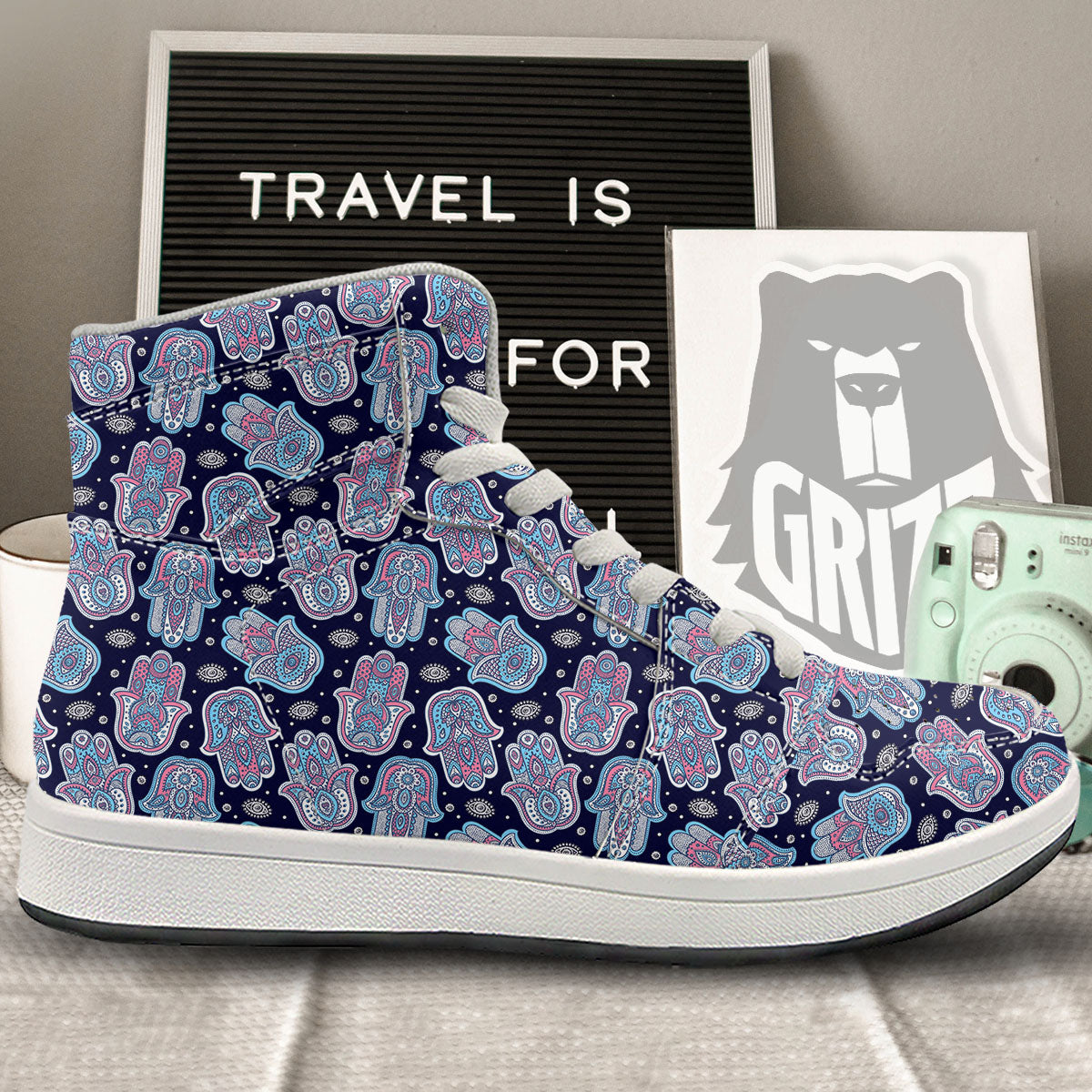 Hamsa Boho Print Pattern High Top Sneakers-grizzshop