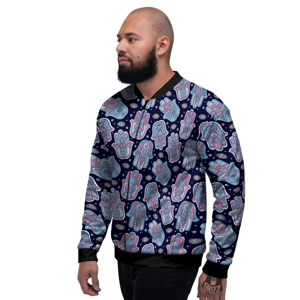 Hamsa Boho Print Pattern Men's Bomber Jacket-grizzshop