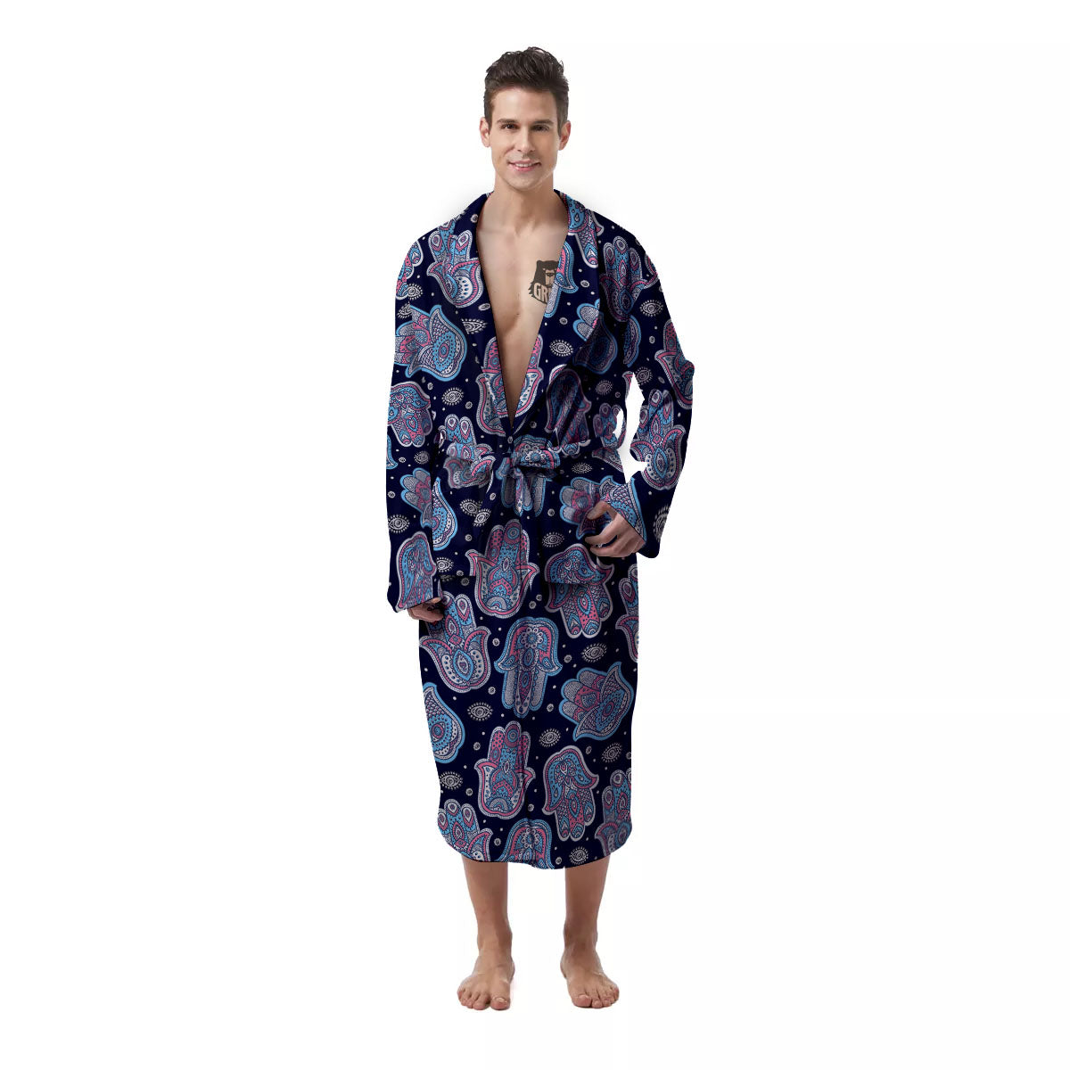 Hamsa Boho Print Pattern Men's Robe-grizzshop