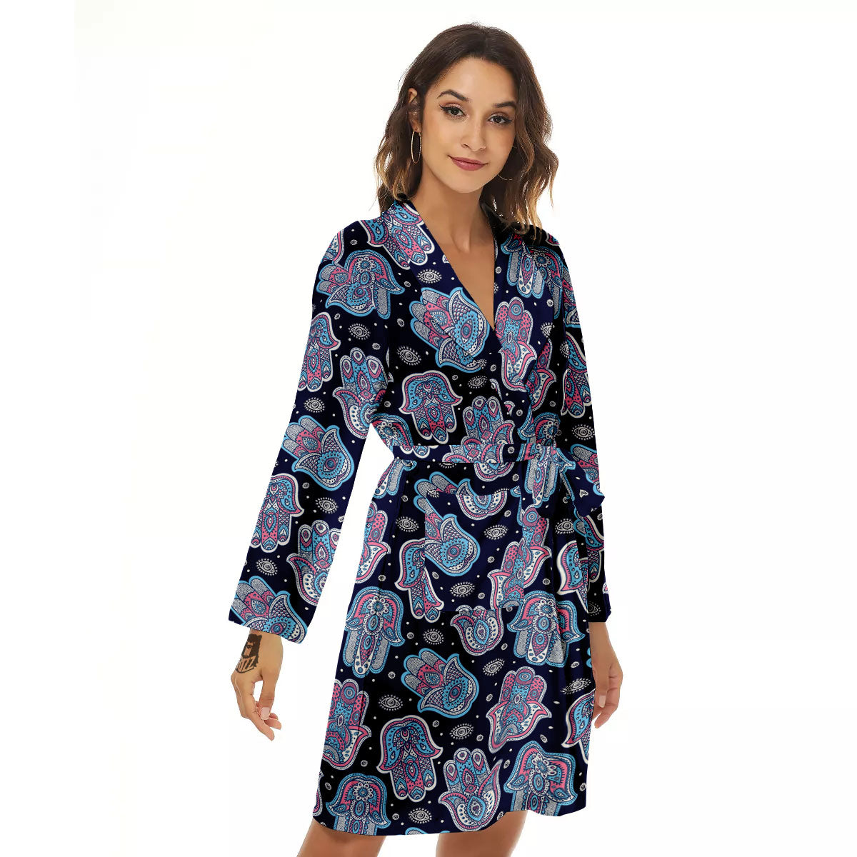 Hamsa Boho Print Pattern Women's Robe-grizzshop