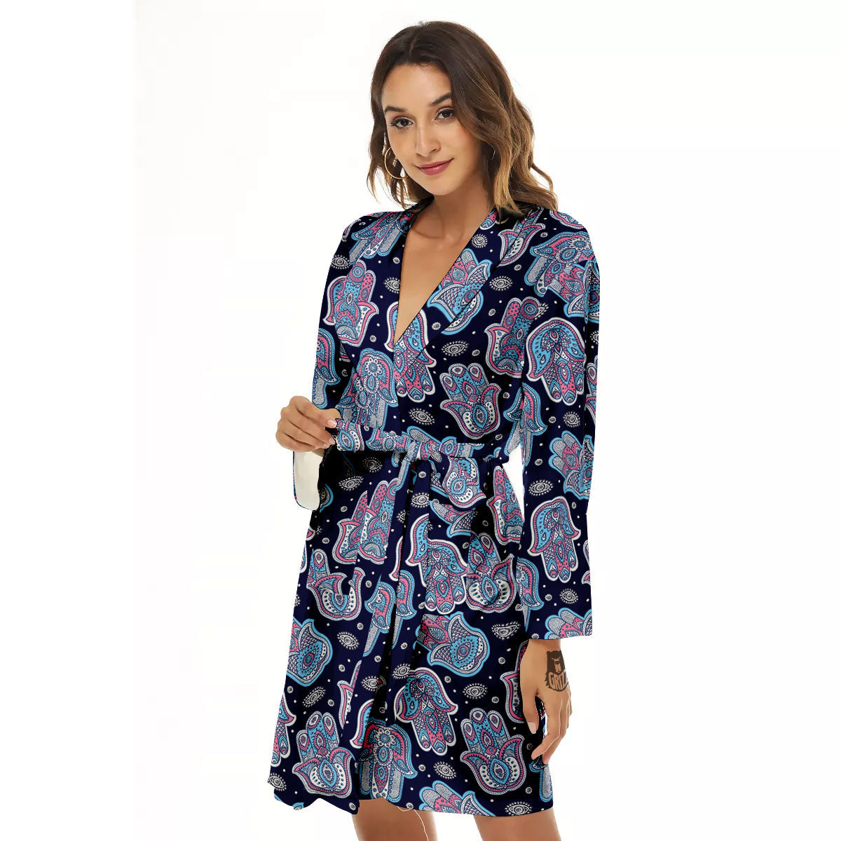 Hamsa Boho Print Pattern Women's Robe-grizzshop