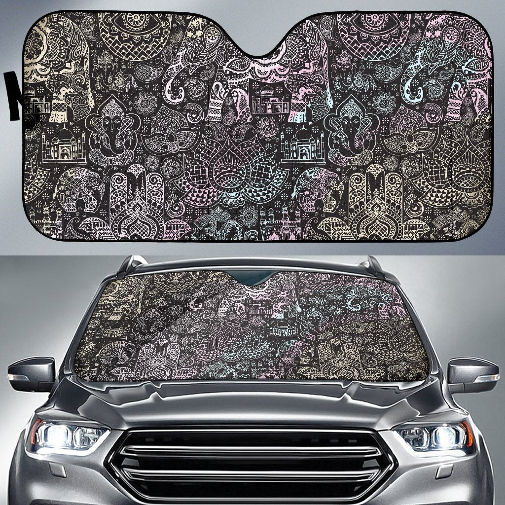 Hamsa Elephant Mandala Print Car Sun Shade-grizzshop
