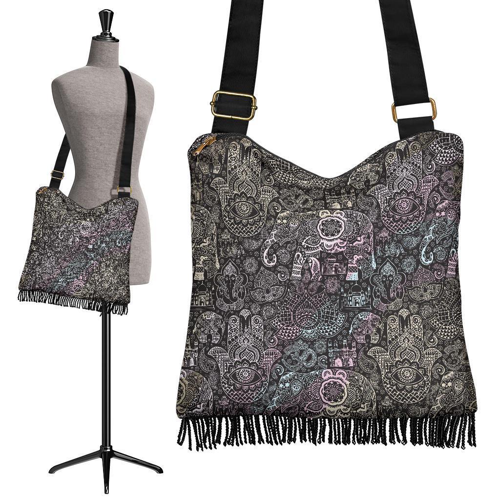 Hamsa Elephant Mandala Print Crossbody Bags-grizzshop