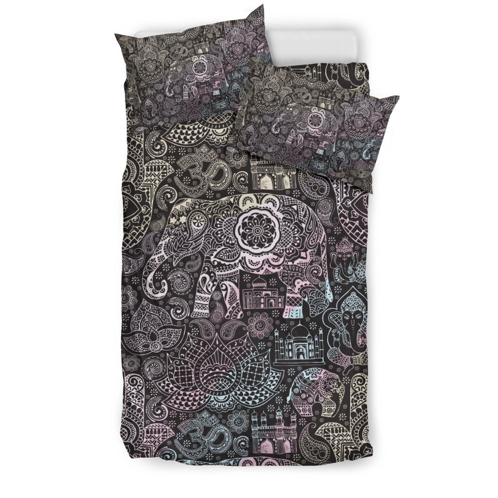 Hamsa Elephant Mandala Print Duvet Cover Bedding Set-grizzshop