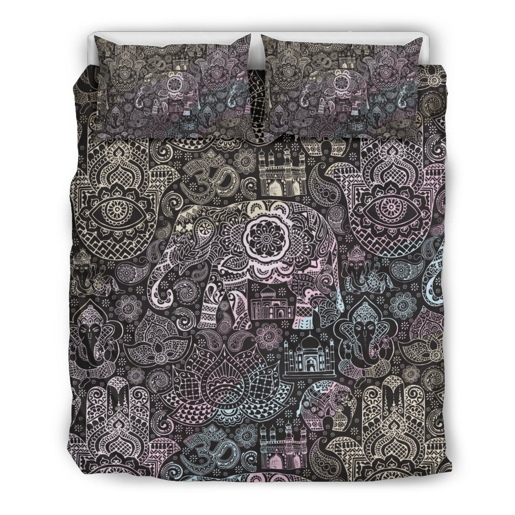 Hamsa Elephant Mandala Print Duvet Cover Bedding Set-grizzshop