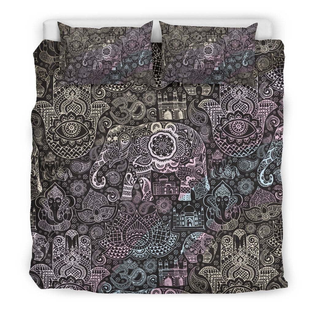 Hamsa Elephant Mandala Print Duvet Cover Bedding Set-grizzshop