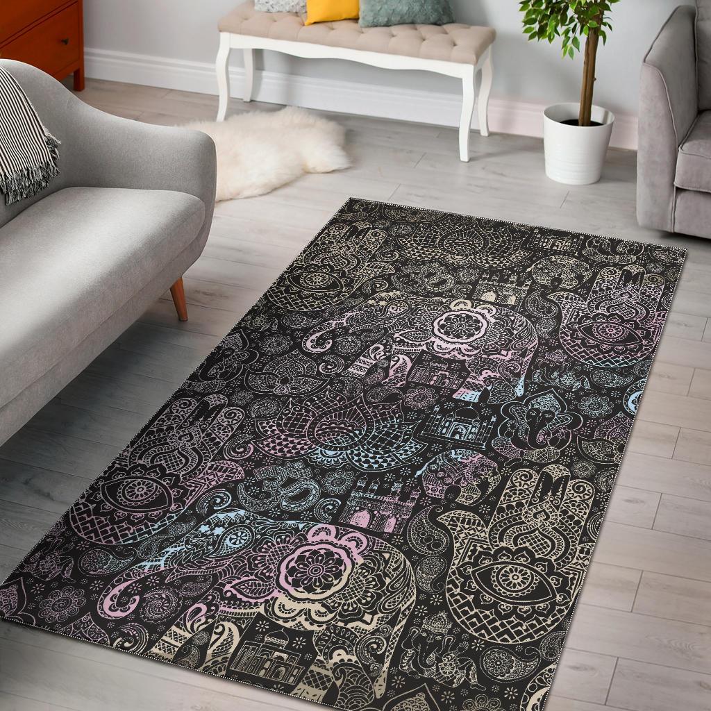 Hamsa Elephant Mandala Print Floor Mat-grizzshop