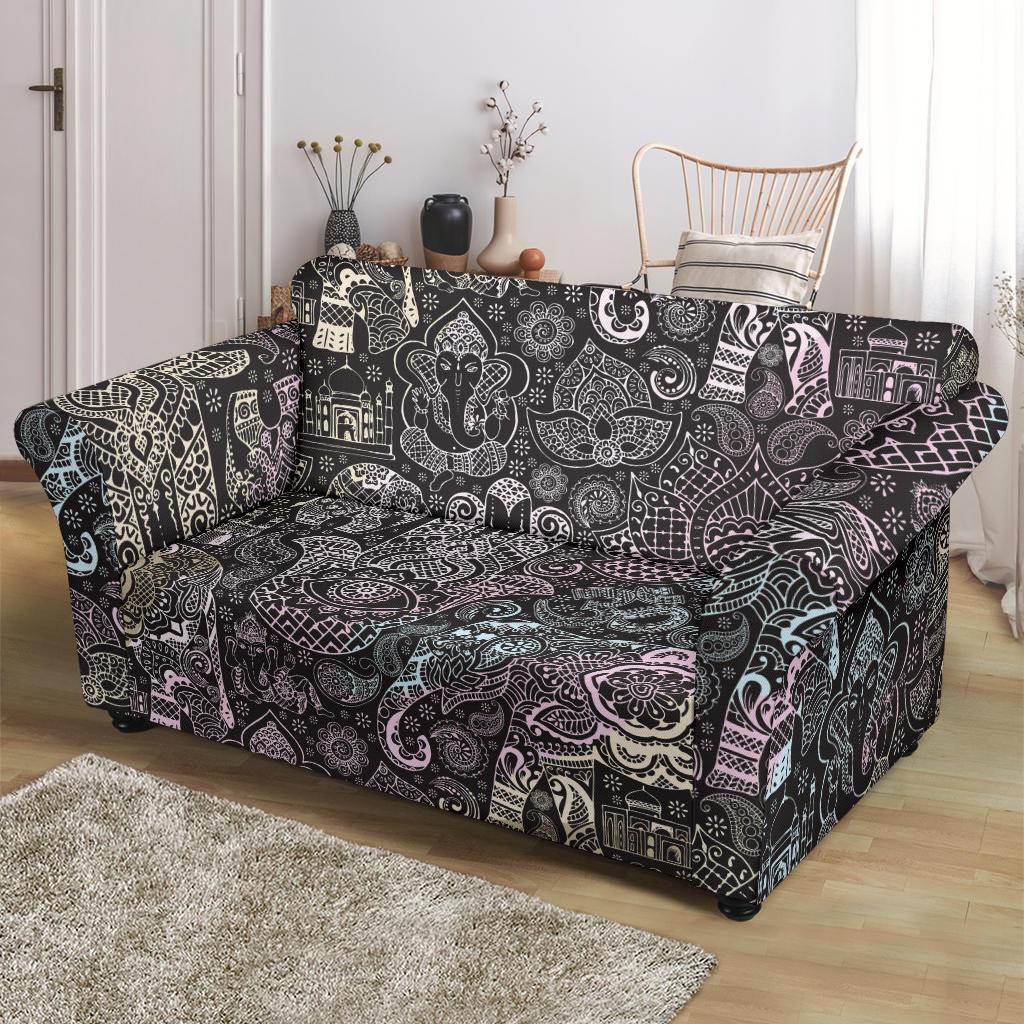 Hamsa Elephant Mandala Print Loveseat Cover-grizzshop