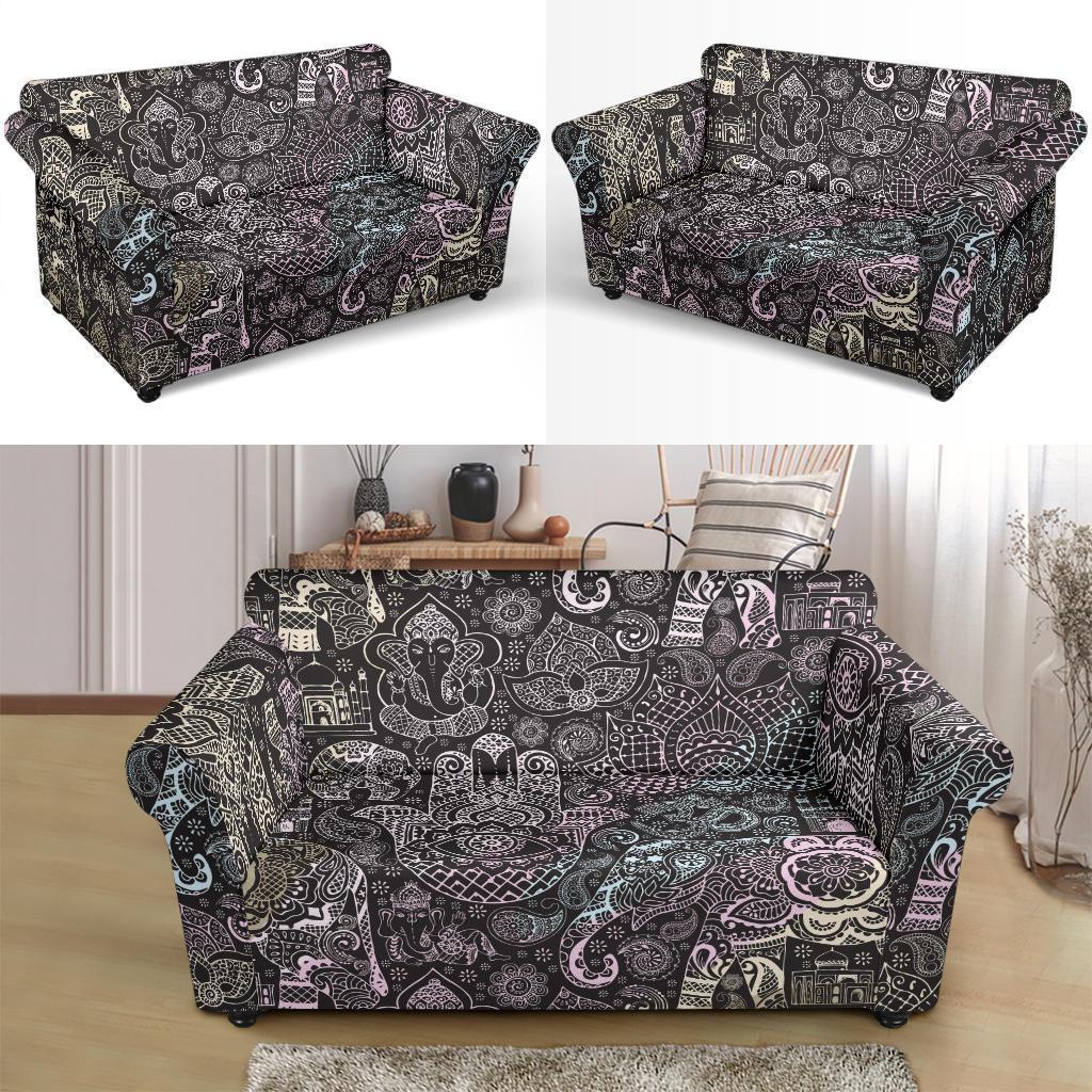 Hamsa Elephant Mandala Print Loveseat Cover-grizzshop