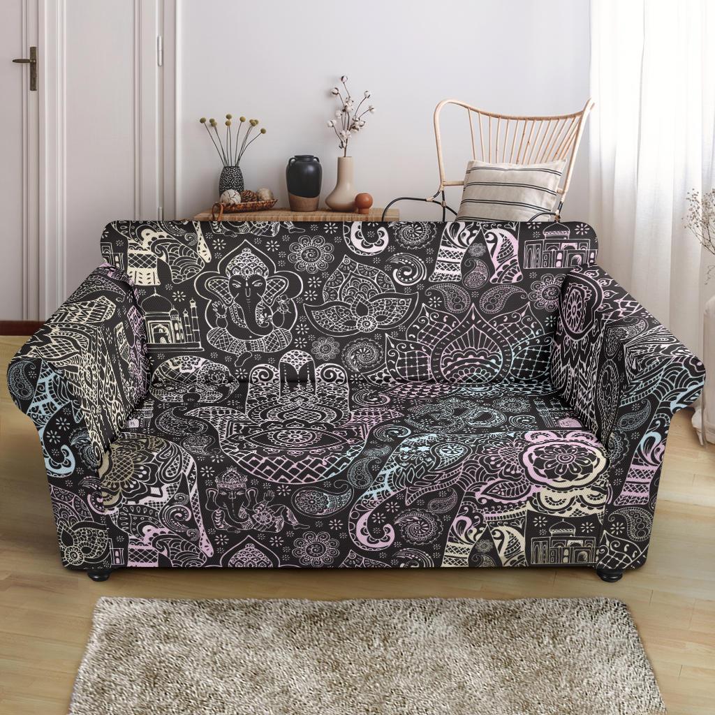 Hamsa Elephant Mandala Print Loveseat Cover-grizzshop