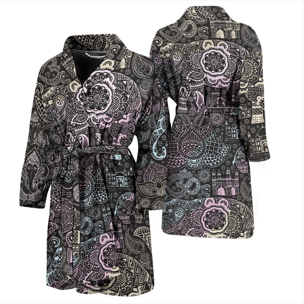 Hamsa Elephant Mandala Print Men Long Robe-grizzshop