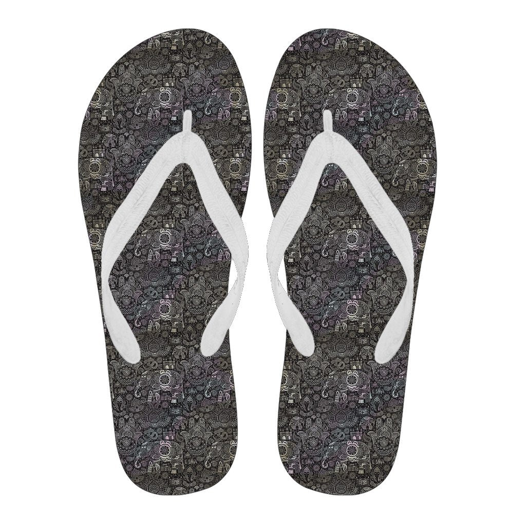 Hamsa Elephant Mandala Print Men & Women Flip Flops-grizzshop