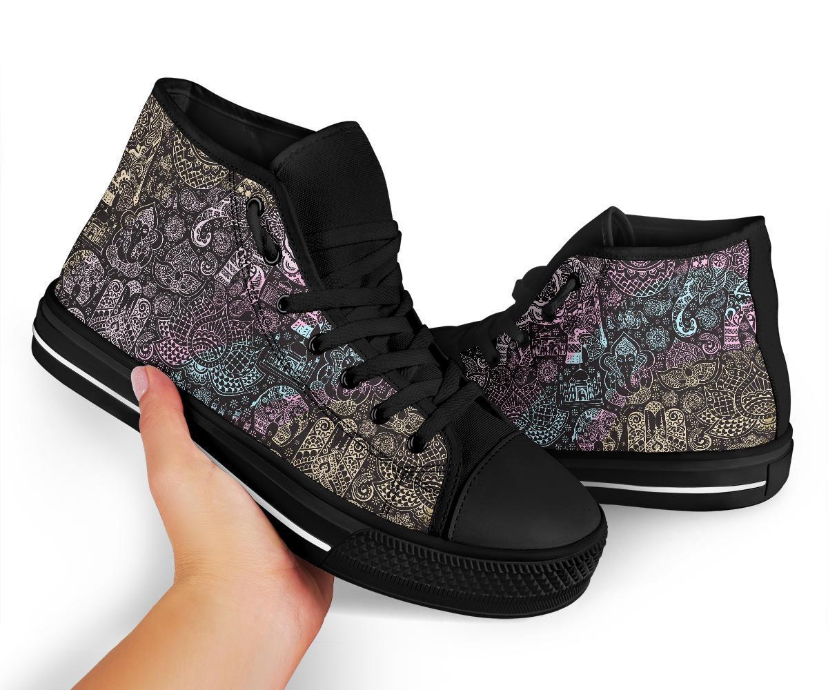 Hamsa Elephant Mandala Print Men Women's High Top Shoes-grizzshop