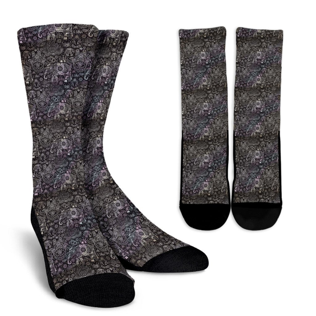 Hamsa Elephant Mandala Print Unisex Crew Socks-grizzshop