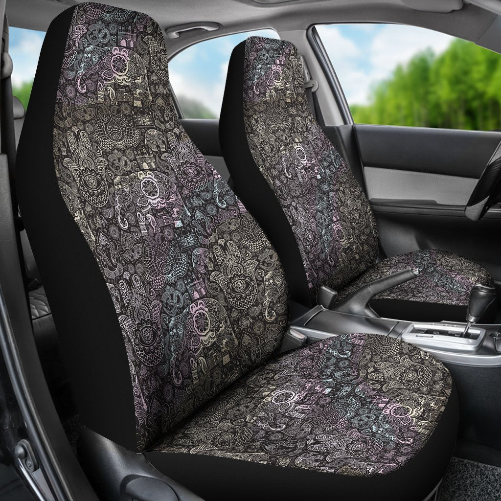 Hamsa Elephant Mandala Print Universal Fit Car Seat Cover-grizzshop