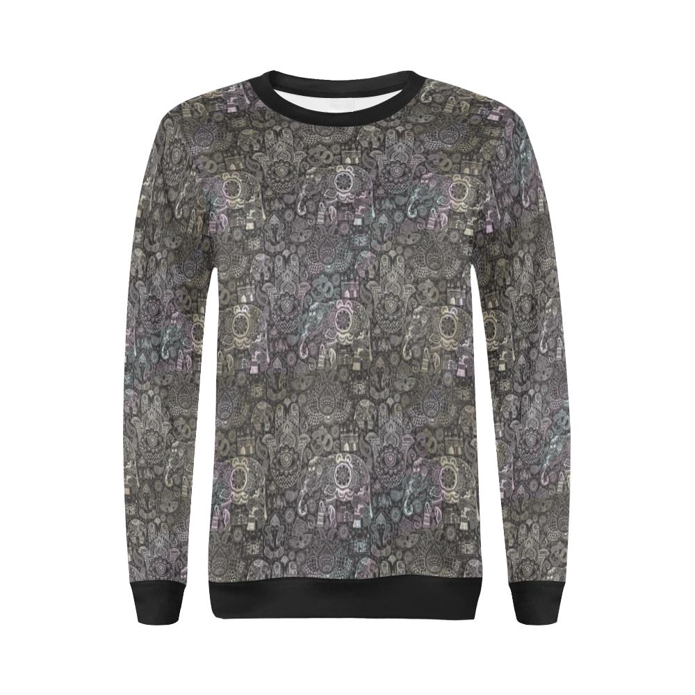 Hamsa Elephant Mandala Print Women Crewneck Sweatshirt-grizzshop