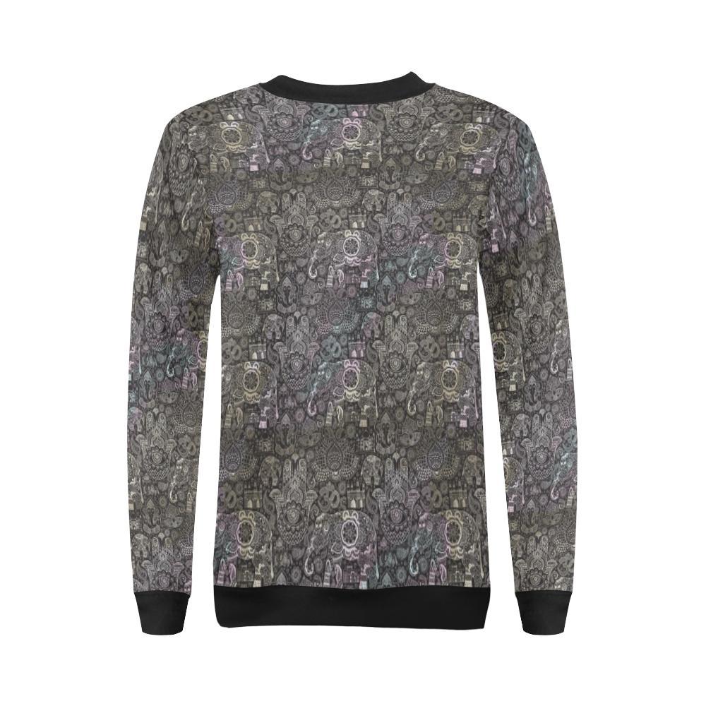 Hamsa Elephant Mandala Print Women Crewneck Sweatshirt-grizzshop