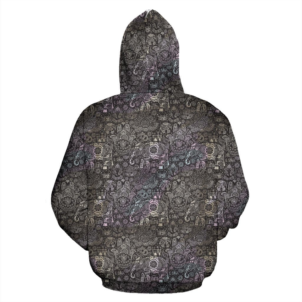 Hamsa Elephant Mandala Print Women Men Pullover Hoodie-grizzshop