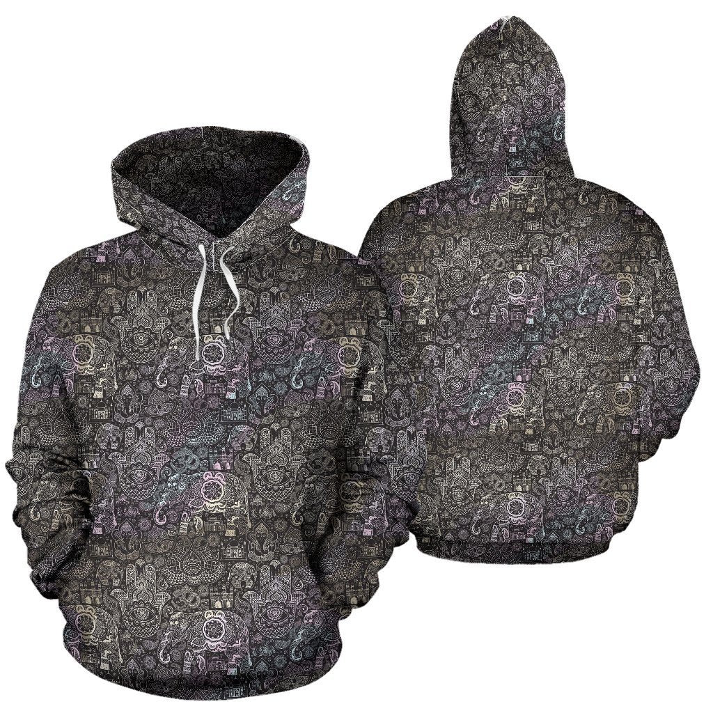 Hamsa Elephant Mandala Print Women Men Pullover Hoodie-grizzshop