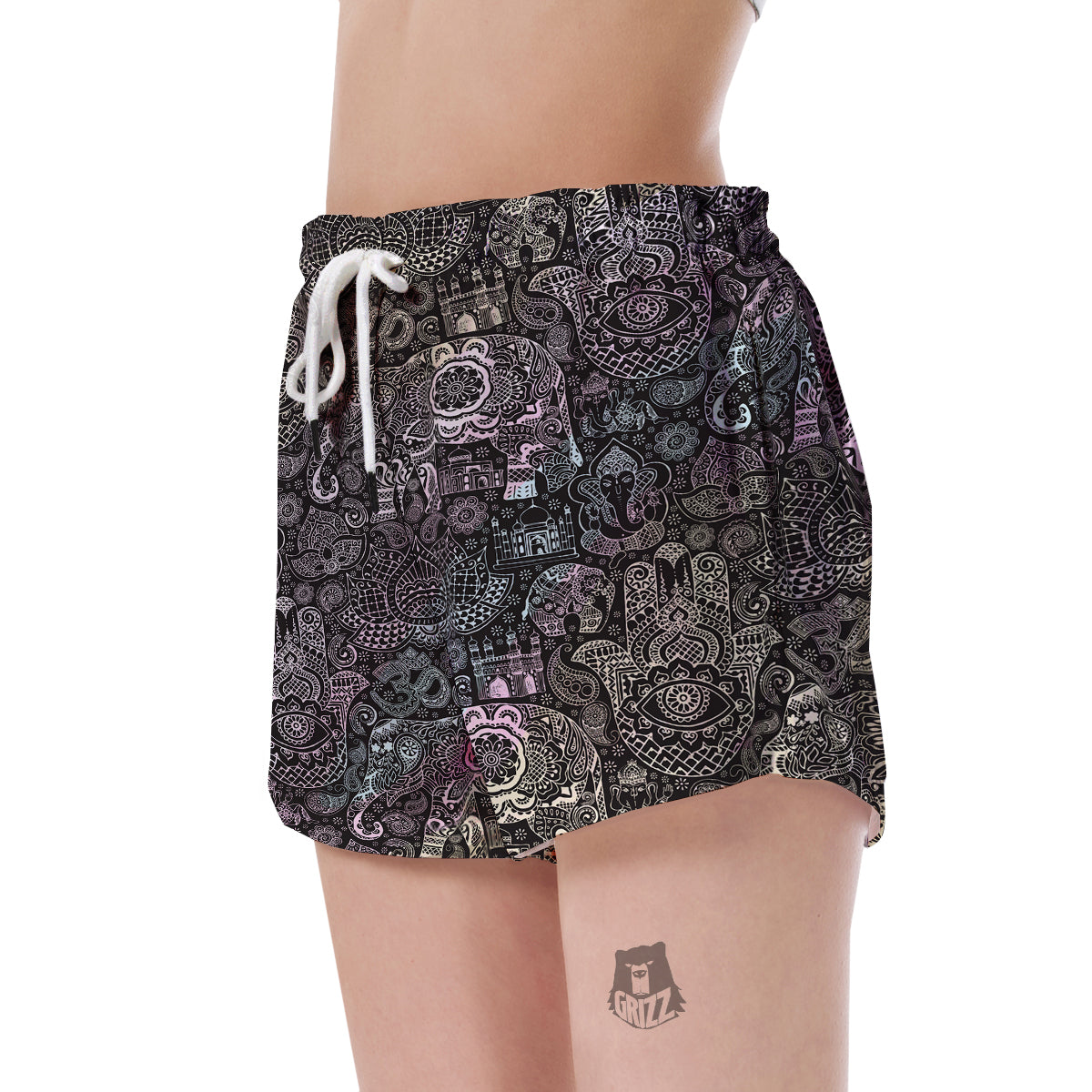 Hamsa Elephant Mandala Print Women's Shorts-grizzshop