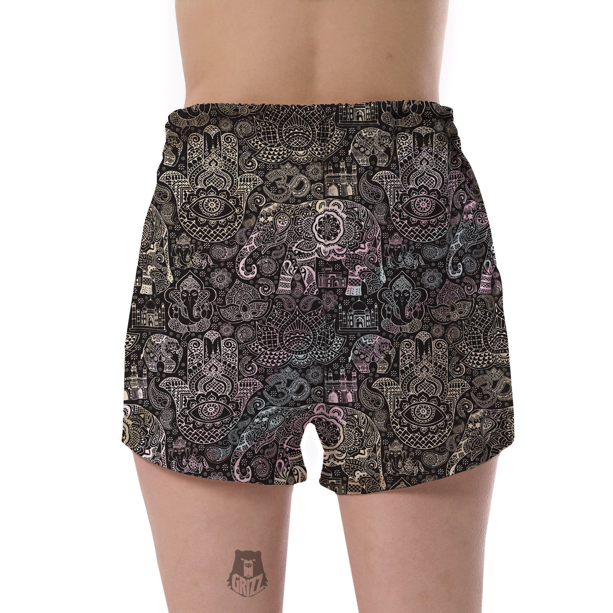 Hamsa Elephant Mandala Print Women's Shorts-grizzshop