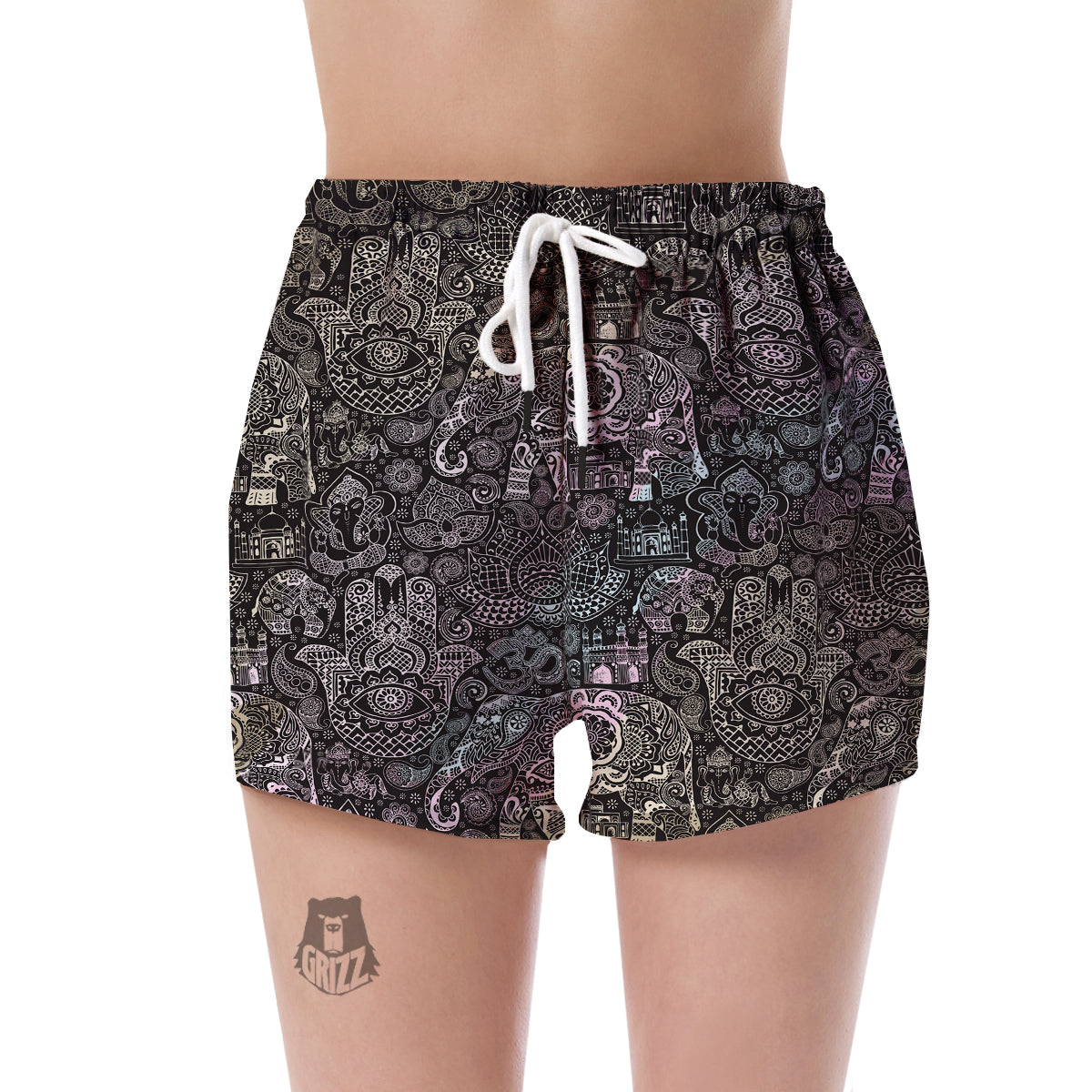 Hamsa Elephant Mandala Print Women's Shorts-grizzshop