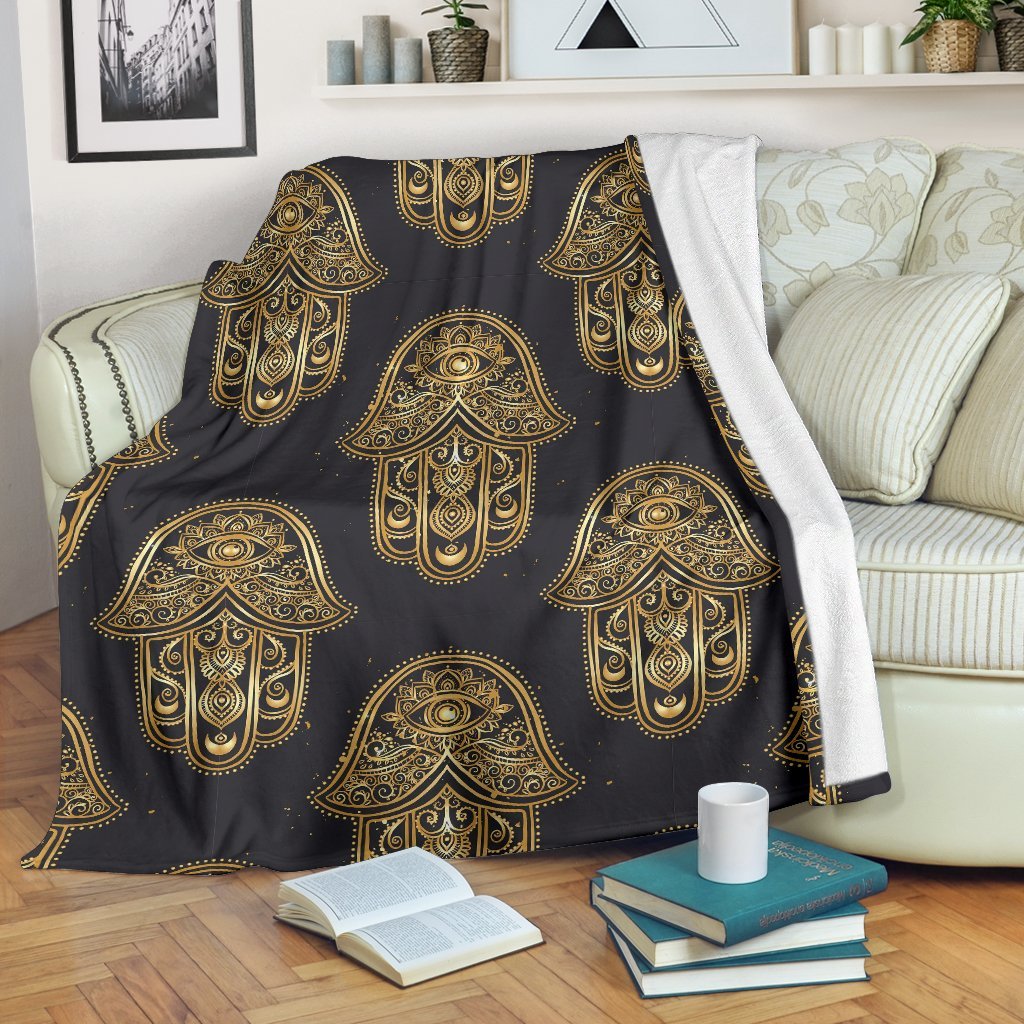 Hamsa Evil Eye Pattern Print Blanket-grizzshop