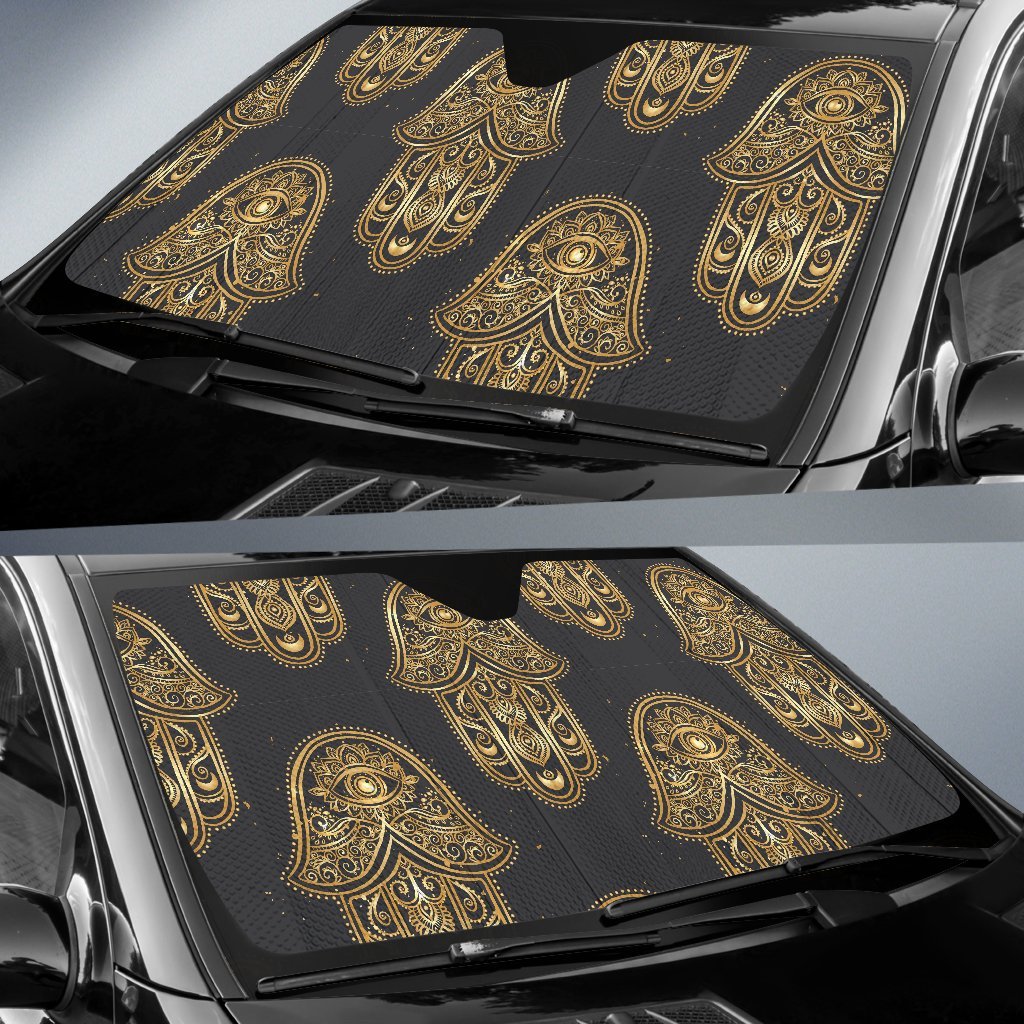 Hamsa Evil Eye Pattern Print Car Sun Shade-grizzshop
