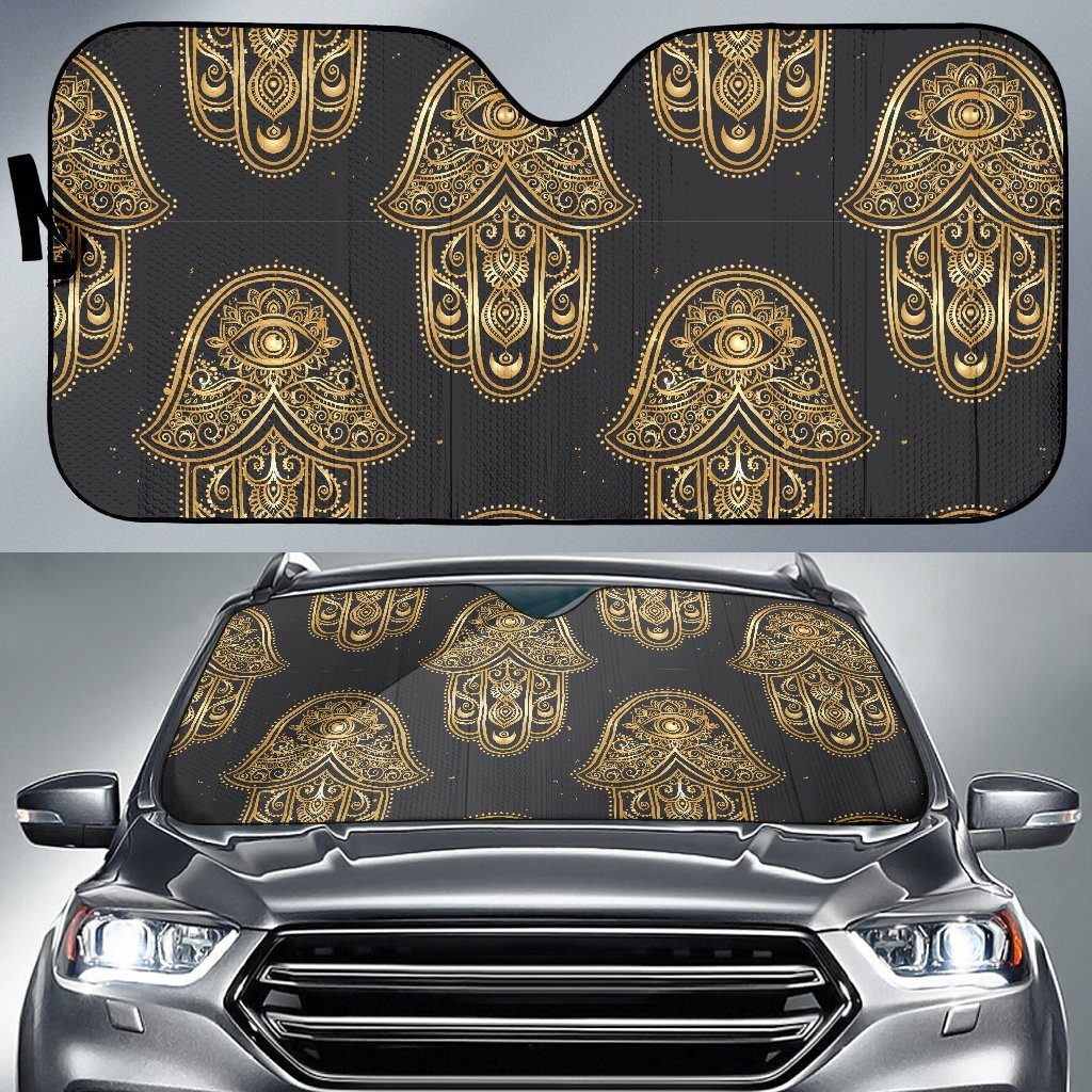 Hamsa Evil Eye Pattern Print Car Sun Shade-grizzshop